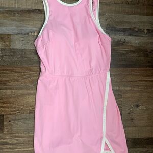 All in Motion Pink and White Activewear Romper Dress